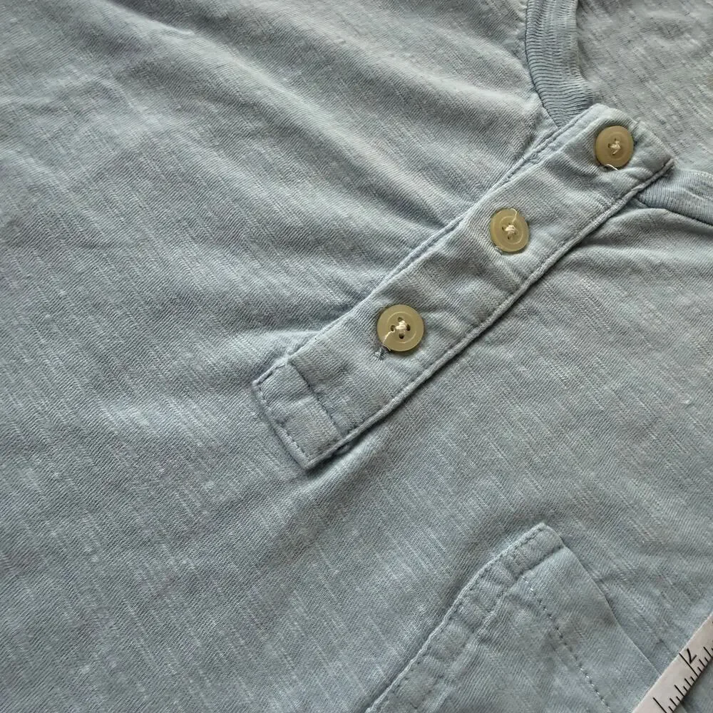Banana Republic Men's Cotton Slub Knit Crewneck Henley Light Blue T-Shirt Sz L